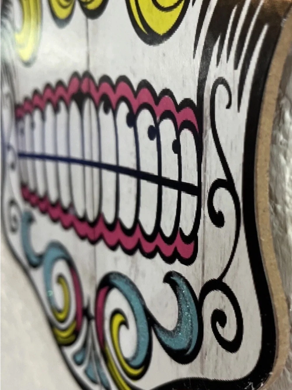 Day of the Dead Sugar Skull Wall Plaque — White, Pink & Teal